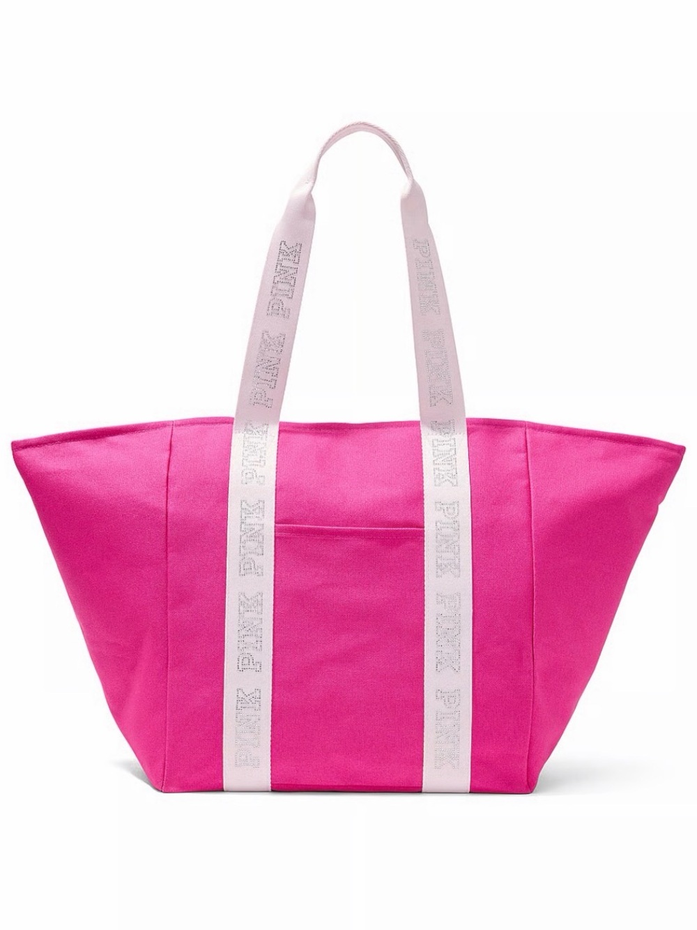PINK Victoria's Secret Hot Pink Canvas Tote Bag with White Logo Straps NWT